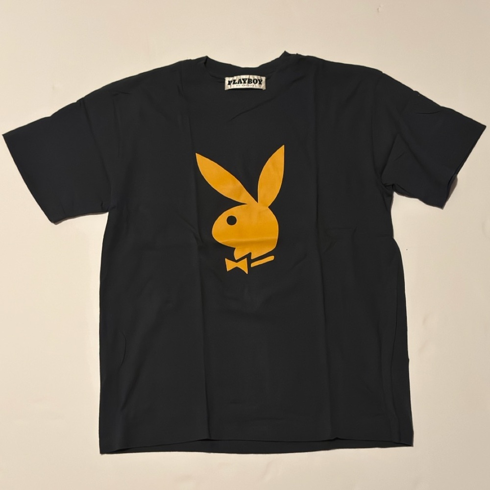 PLAYBOY Mens Black Tee with Gold Bunny Logo Size Medium